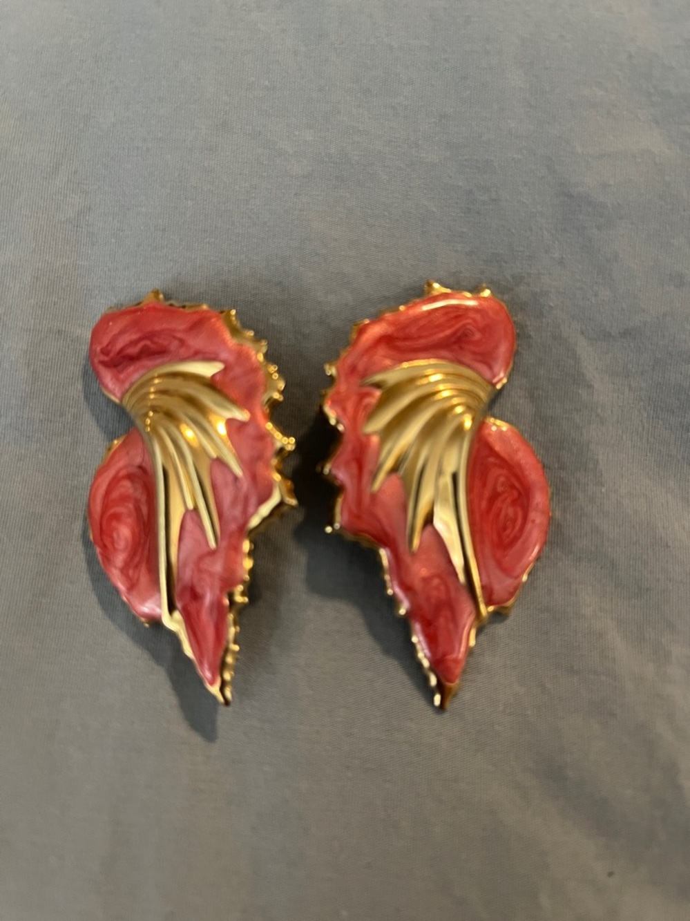 Vintage Pink Floral Wing Clip-On Earrings - Unbranded